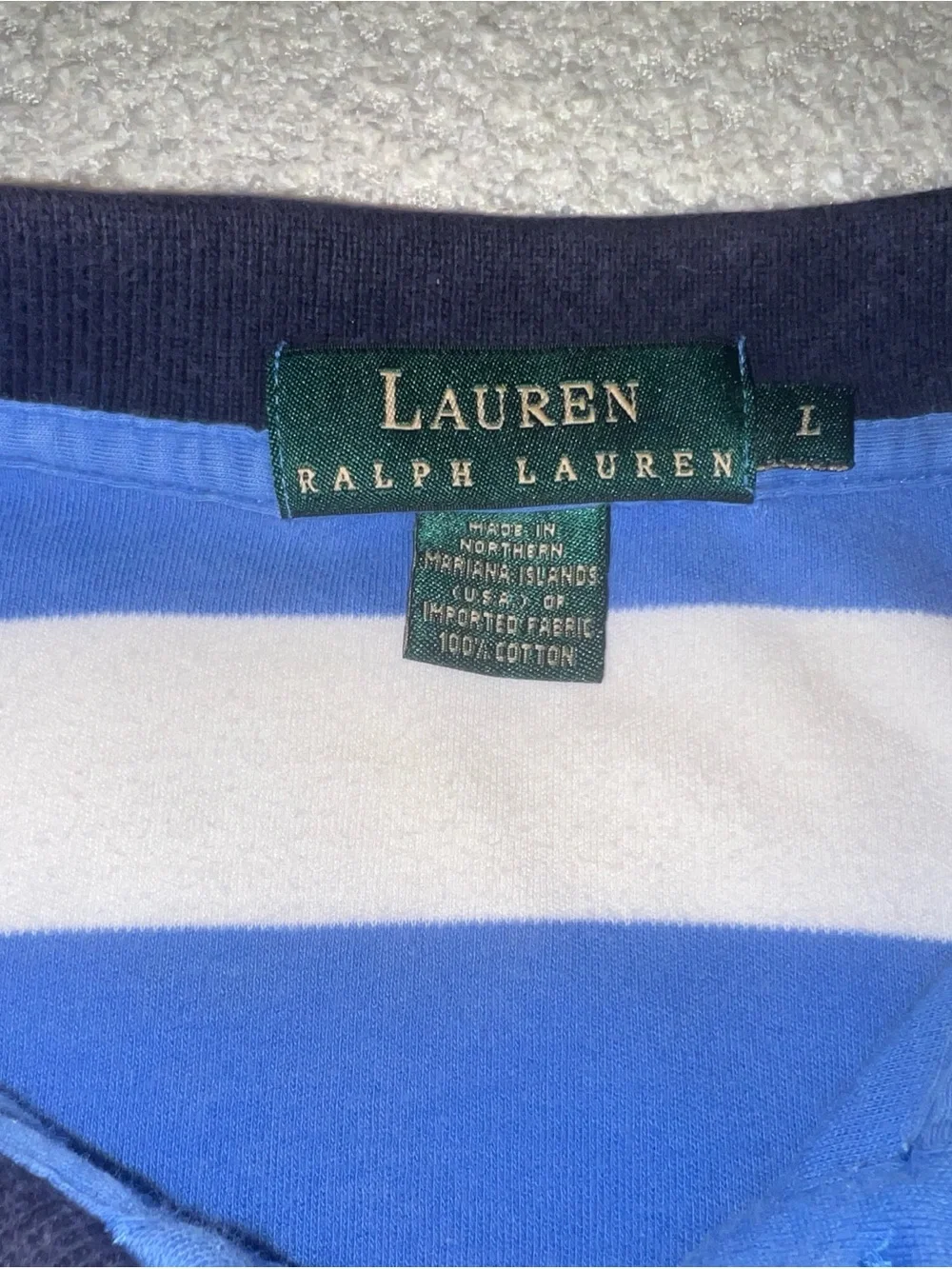 Ralph Lauren Blue & White Striped Polo with Navy Accent
